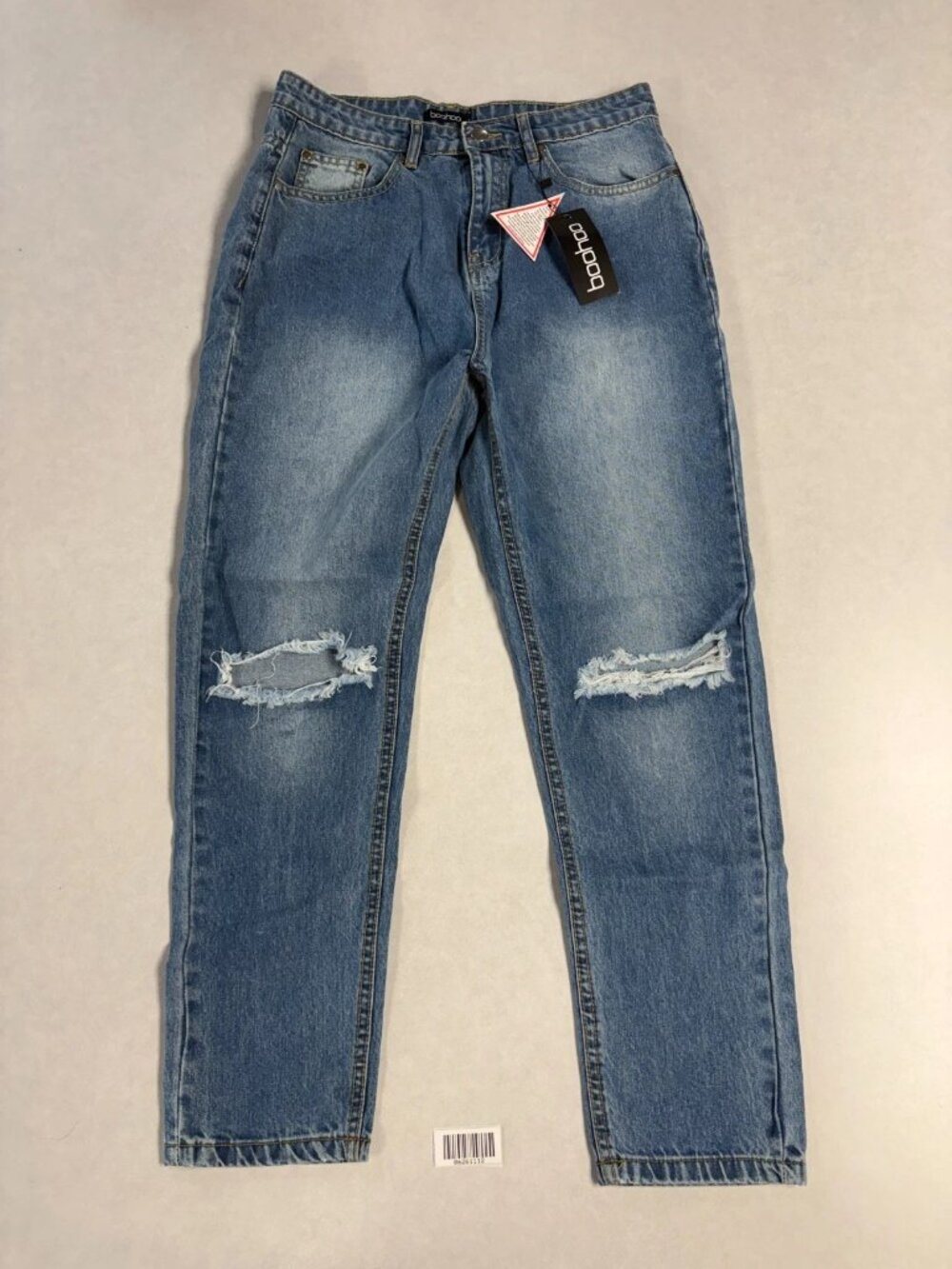 NWT Boohoo Womens Knee Rip Straight Leg High Waisted Jeans Blue Size 6